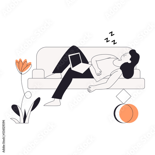A linear character illustration of resting 