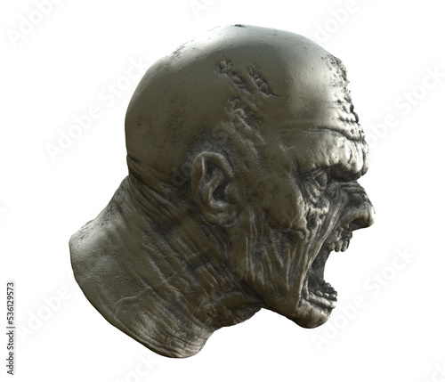3D render of disfigured creepy yelling man isolated