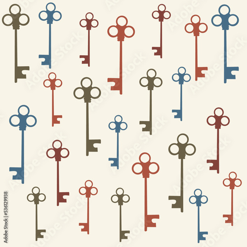 Vintage key seamless pattern in hand drawn style. Vector repeating backgrounds for summer fabric, decoration, wallpaper, backdrop, textile, ornament, and fashion design. © Azizah