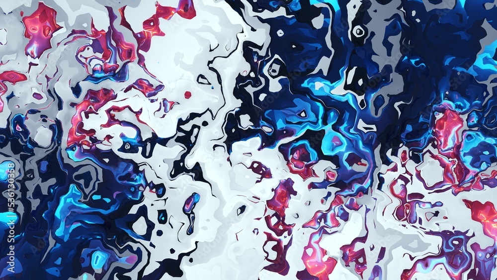 Abstract blue and red colorful marble, mix liquid color texture on white background, 3D illustration