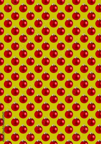 seamless red Christmas balls pattern on yellow background 