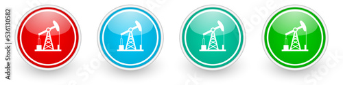 Oil pump vector icons, colorful glossy pumpjack buttons on white