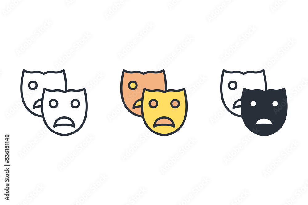 drama masks thin line icons. Vector illustration isolated on white. Editable stroke.