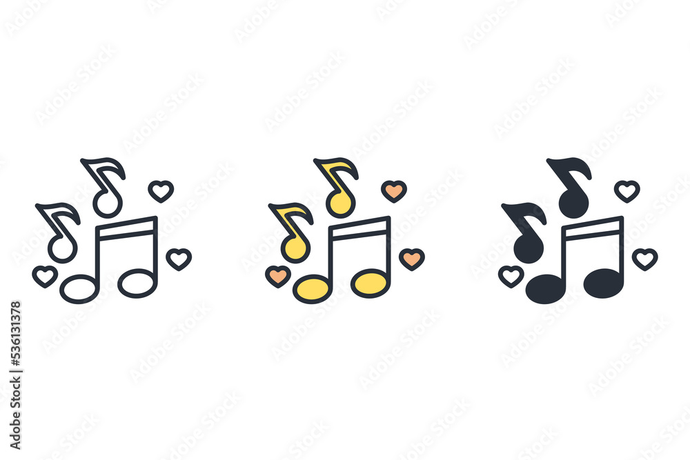 Music notes thin line icons. Vector illustration isolated on white. Editable stroke.
