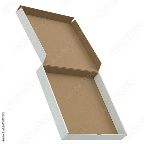 3d rendering illustration of an open empty pizza box