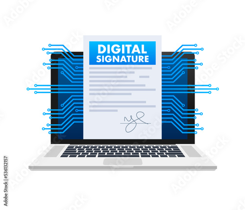 Electronic contract or digital signature concept. Vector stock illustration.