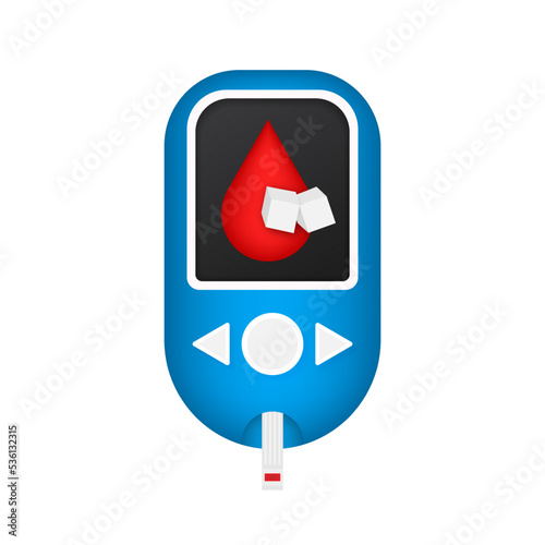 Blood glucose meter level test. Diabetes glucometer. Abstract concept graphic web banner element. Vector illustration.