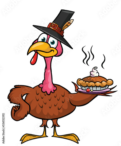 Cartoon happy cute thanksgiving turkey bird. Vector illustration isolated. Design for Thanksgiving Day