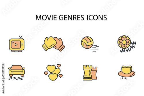 movie genres thin line icons. Vector illustration isolated on white. Editable stroke.