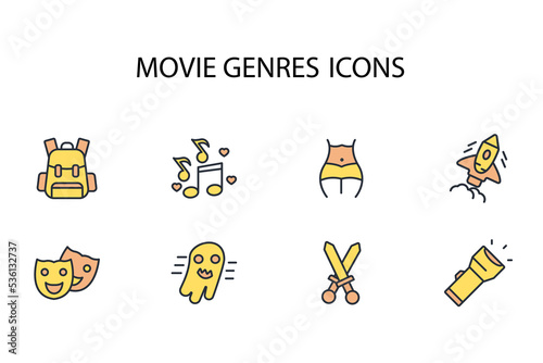 movie genres thin line icons. Vector illustration isolated on white. Editable stroke.