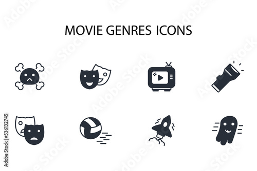 movie genres thin line icons. Vector illustration isolated on white. Editable stroke.