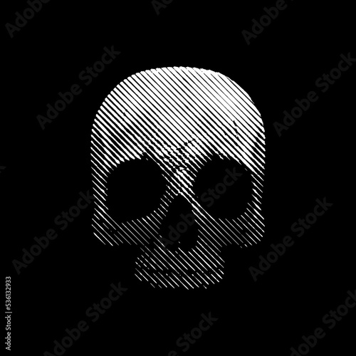 Engraved skull vector black and white illustration. Halftone art