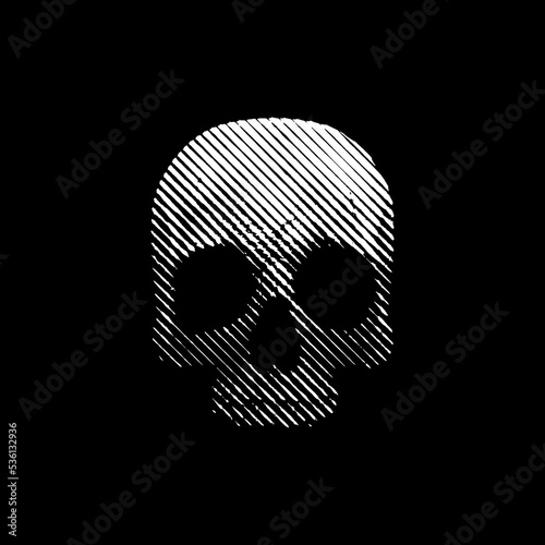 Engraved skull vector black and white illustration. Halftone art