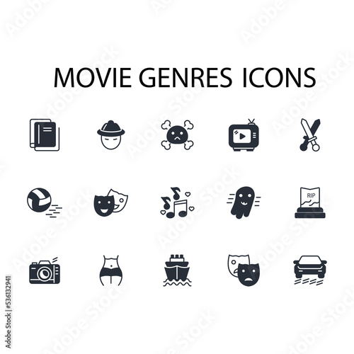 movie genres thin line icons. Vector illustration isolated on white. Editable stroke.