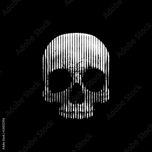 Engraved skull vector black and white illustration. Halftone art