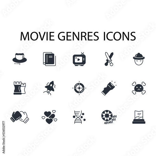 movie genres thin line icons. Vector illustration isolated on white. Editable stroke.