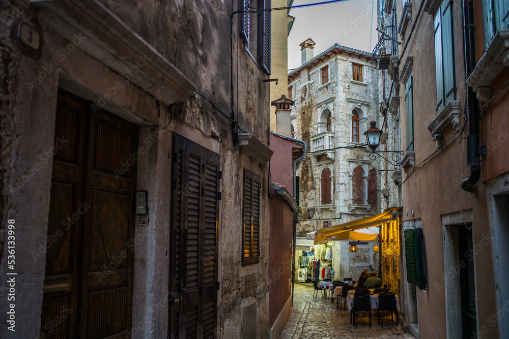 old, historic buildings in the historic old town of Rijeka, narrow streets, tenement houses, stone houses