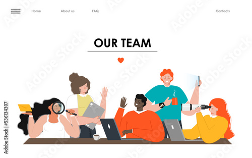 Team and coworking landing page vector template