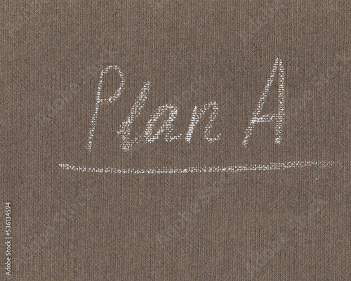 inscription plan in chalk on brown canvas