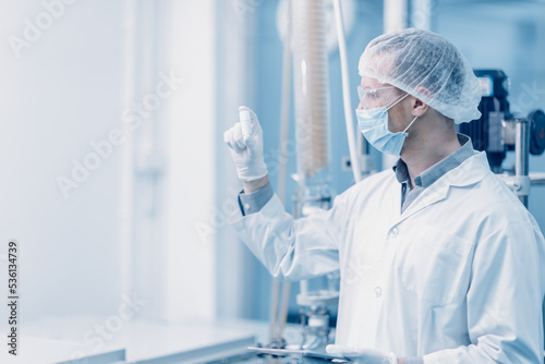 medicine factory scientist worker work in Laboratory Plants Process. medical doctor working research in pharmaceutical industry. photo