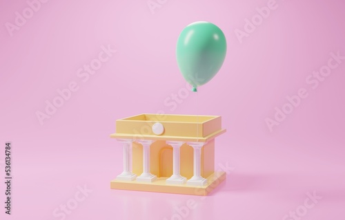 Bank tie with air balloon, central bank policy to curb inflation or financial crisis concept, 3d reder illustration.