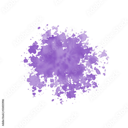 Abstract purple watercolor water splash on a white background. Vector watercolour texture in blue color. Ink paint brush stain. Purple soft light blot. Watercolor violet splash