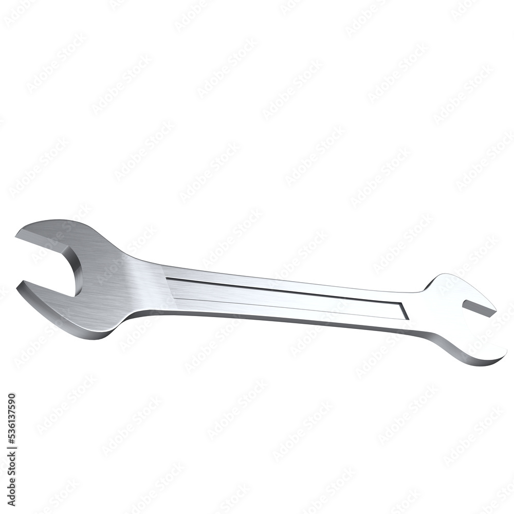 3d rendering illustration of an open end chrome wrench 3d rendering illustration of an open end chrome wrench