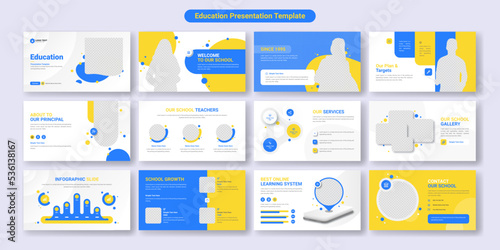 Education PowerPoint presentation slides template design. Use for modern keynote presentation background, brochure design, website slider, landing page, annual report, school profile