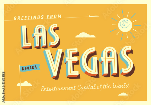 Greetings from Las Vegas, Nevada, USA - The Silver State - Entertainment Capital of the World - Touristic Postcard - EPS 10.