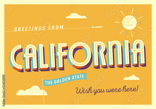 Greetings from California, USA - The Golden State - Touristic Postcard - EPS 10.