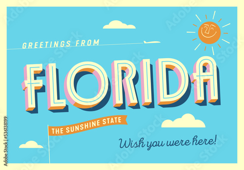 Greetings from Florida, USA - The Sunshine State - Touristic Postcard - EPS 10.