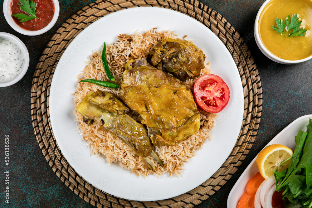 kabsah is a traditional dish from Yemen of Chicken, rice, and spices.