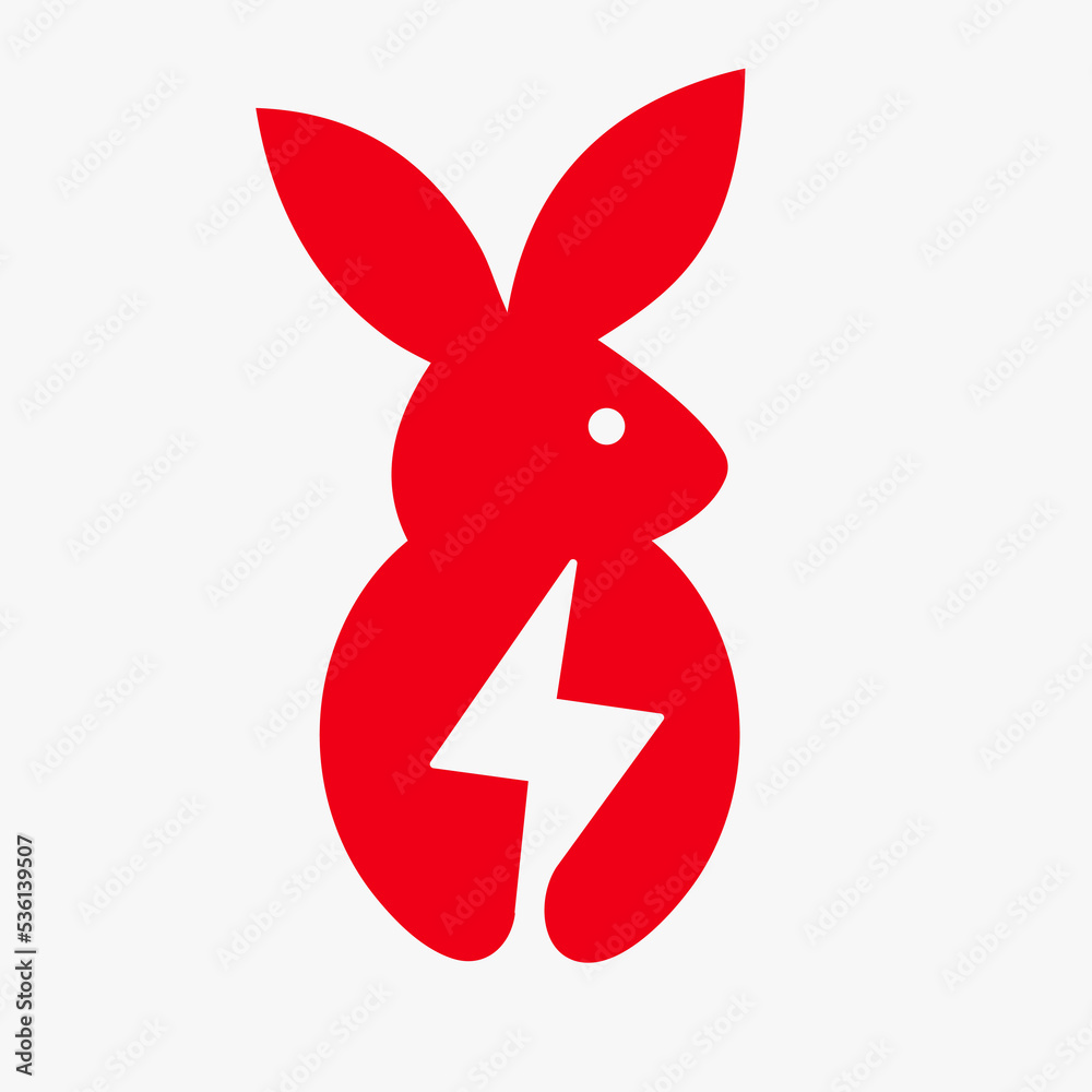 Rabbit Bolt Logo Negative Space Concept Vector Template. Rabbit Holding ...