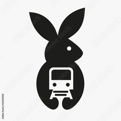 Rabbit Railway Logo Negative Space Concept Vector Template. Rabbit Holding Train Symbol