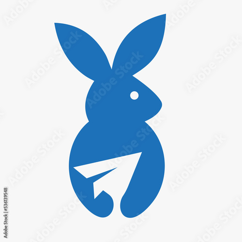 Rabbit Travel Logo Negative Space Concept Vector Template. Rabbit Holding Paper Plane Symbol photo