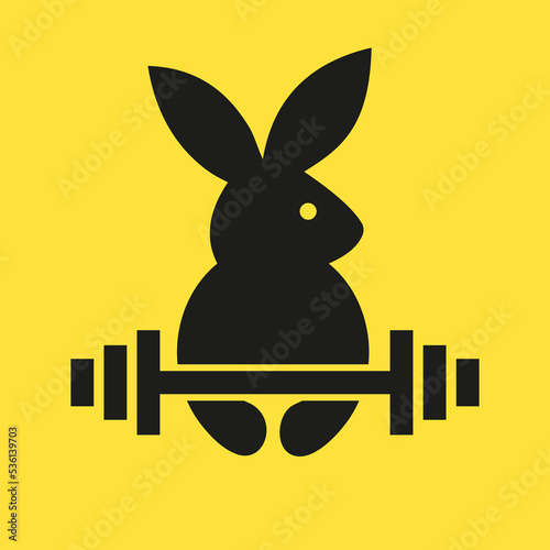Rabbit Gym Logo Negative Space Concept Vector Template. Rabbit Holding Fitness Symbol
