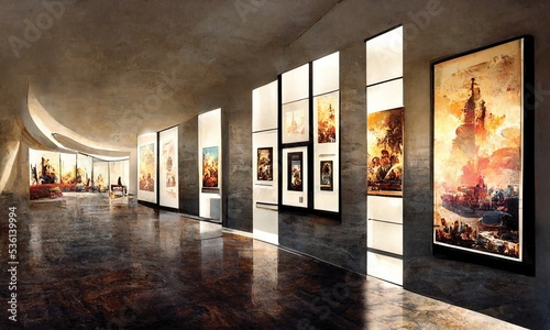 Art exhibition, modern gallery, stock illustration photo