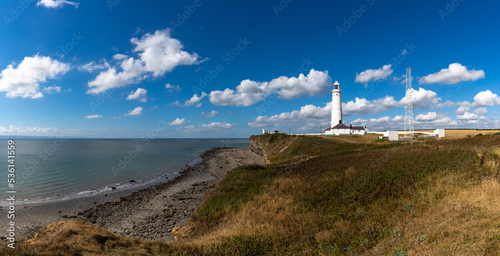 panorama landscape of the Nash Point Lighthouse and Monknash Coast in South Wales