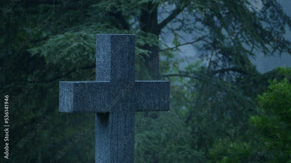 Grave Cross On Rainy Evening Grave Cross On Rainy Evening