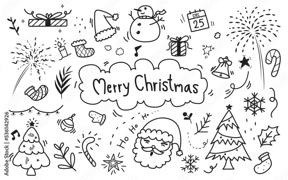 handraw doodle merry christmas and happy new year.