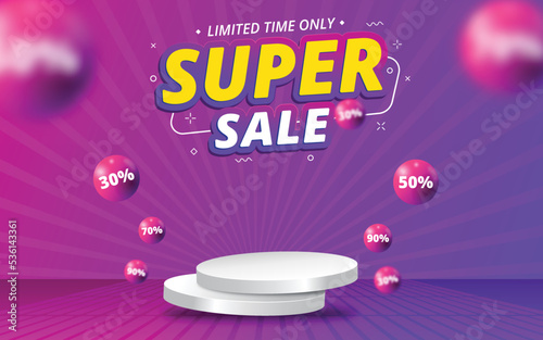 flash sale day banner template design with podium background.