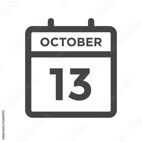 October 13 Calendar Day or Calender Date for Deadlines or Appointment