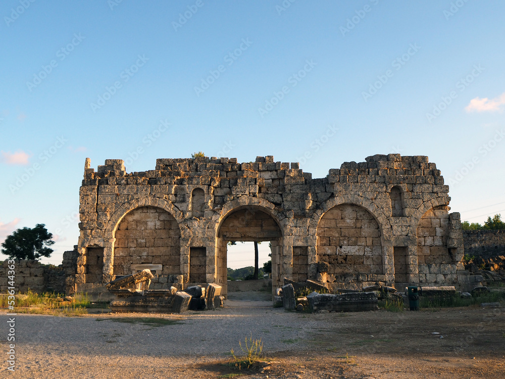 Roman Gate iof Perge Ancient City in Antalya, Türkiye. 