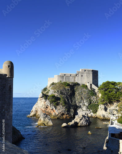 Medieval Lovrijenac Fort at the northern harbor entrance from the old town walls in Dubrovnik, Croatia, Adriatic Sea, Dalmatia region