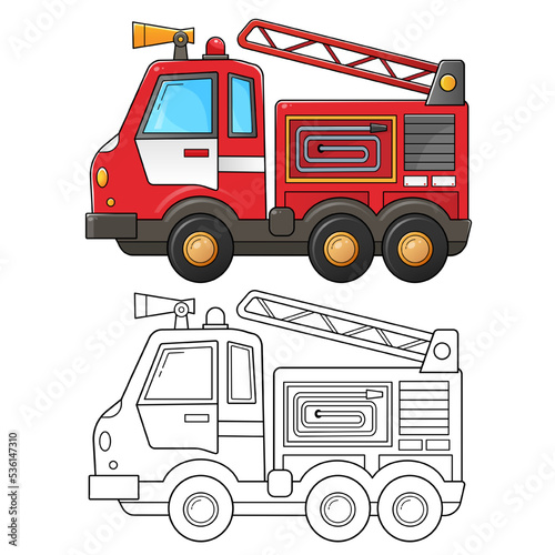 Coloring Page Outline Of cartoon fire truck. Professional transport. Coloring Book for kids.