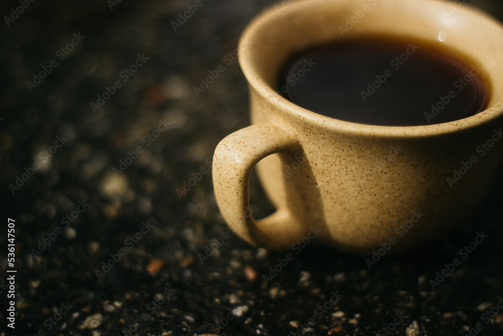 cup of coffee in the morning. espresso coffee. Coffee porridge on a dark background cup of coffee in the morning. espresso coffee. Coffee porridge on a dark background