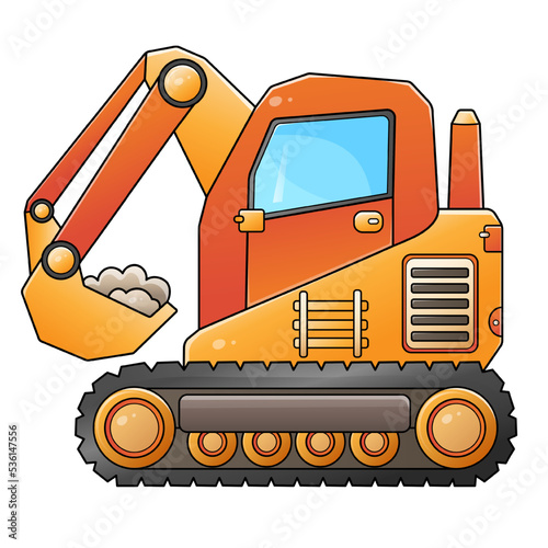 Cartoon big crawler excavator. Construction vehicles. Colorful vector illustration for children.