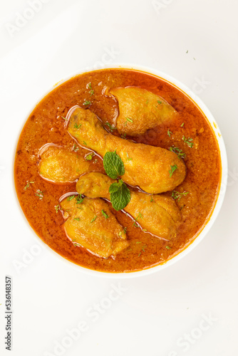 Chicken curry isolated on white background.