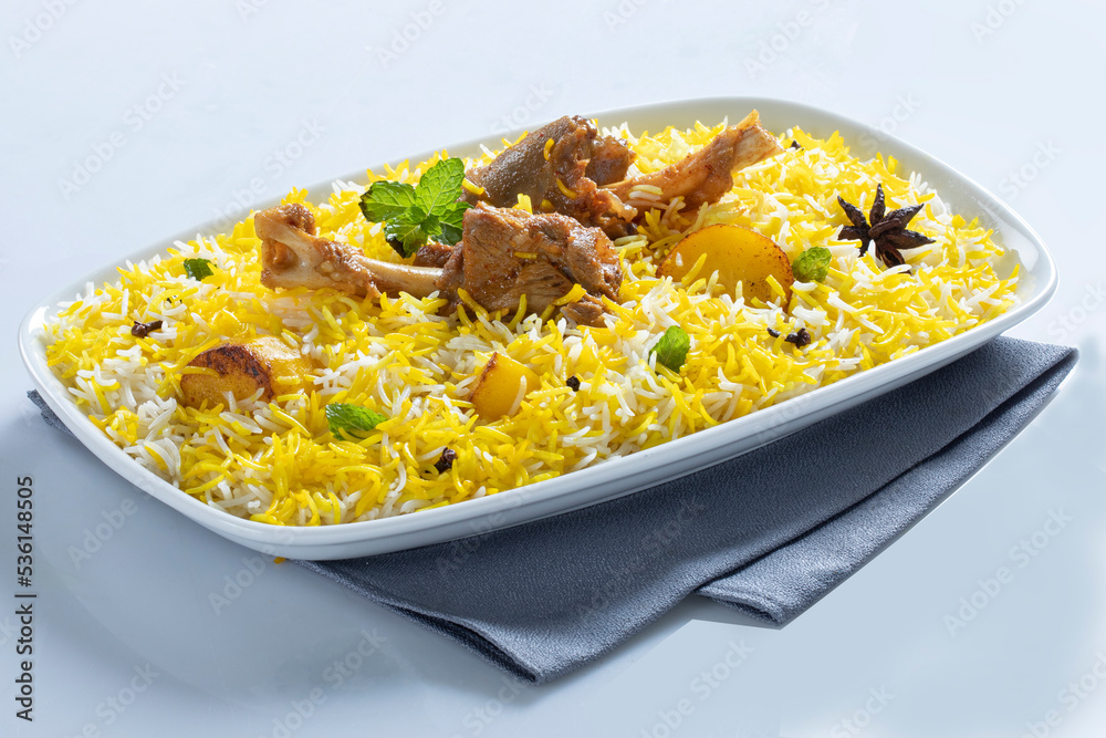 Mutton biryani , Gosht or lamb biryani or Hyderabadi Dum biriyani with