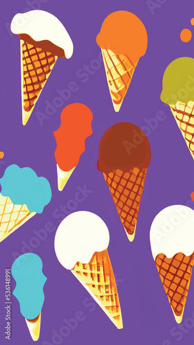 A set of delicious ice cream. Sweet summer treat sundaes, prefabricated insulated ice cream cones and popsicles with different fillings. Vector illustration for web, design, printing.